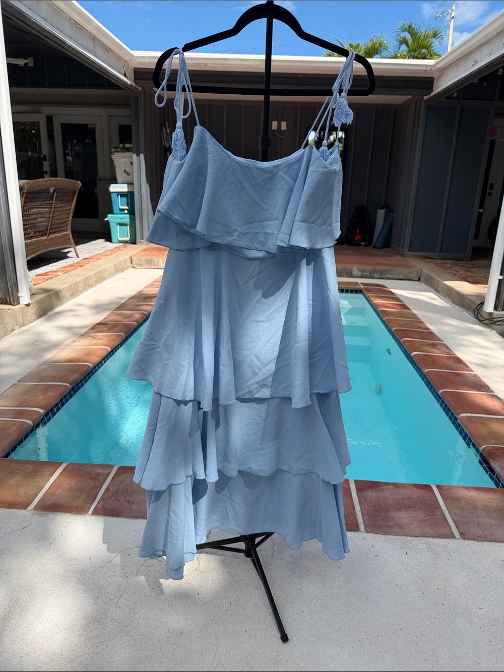 SHEIN Light Blue Tiered Ruffle Midi Dress